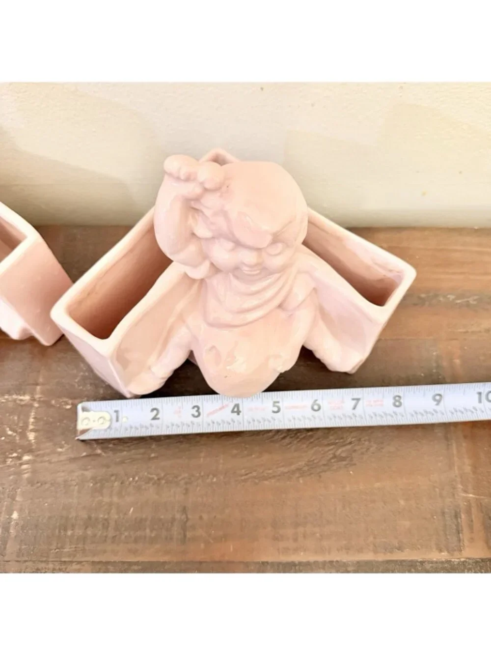 Vintage Pink Ceramic Girl Figurine Planters Pair Retro Kitsch Nursery Decor
